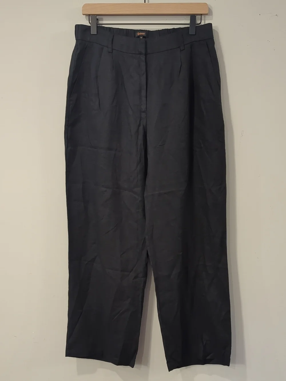 Quince 100% European Linen Pleated Trouser Pants Black size 10 Wide Leg